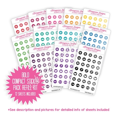 Compact Sticker Refill Kit - Monochromatic Icons - Bold Rainbow