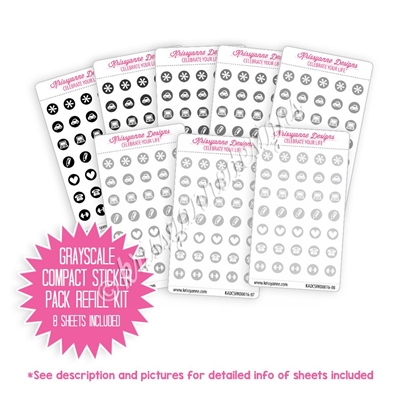 Compact Sticker Refill Kit - Monochromatic Icons - Grayscale