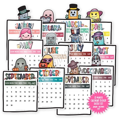2019 Calendar Diecut Sticker Set