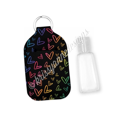 Rectangle Sanitizer Keychain - Midnight Doodle Hearts