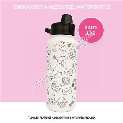 Engraved Water Bottle | Cream Happy Mail Pattern