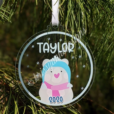 Acrylic Ornament - Personalized Winter Bear Ornament