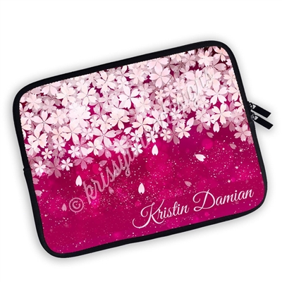 One Sided Zippered Personalized Planner Pouch - Deep Pink Sakura