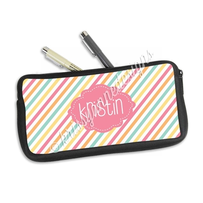 One Sided Zippered Pen Pouch - Candy Stripes