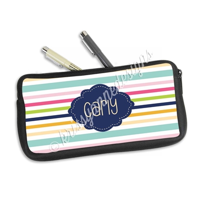 One Sided Zippered Pen Pouch - Stripes