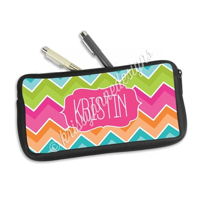 One Sided Zippered Pen Pouch - Bright Chevron