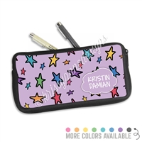 One Sided Zippered Pen Pouch - Doodle Stars