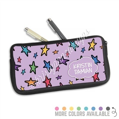 One Sided Zippered Pen Pouch - Doodle Stars