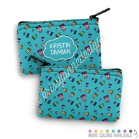 Two Sided Zippered Coin Pouch - Coffee Doodles