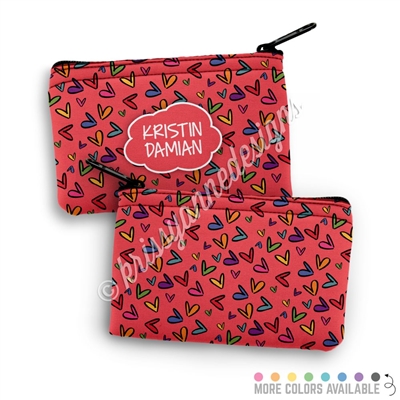 Two Sided Zippered Coin Pouch - Doodle Hearts