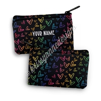 Small Zipper Pouch - Midnight Rainbow Doodle Hearts