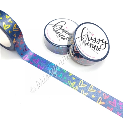 15mm Rainbow Foil Washi - Midnight Rainbow 2.0 Hearts