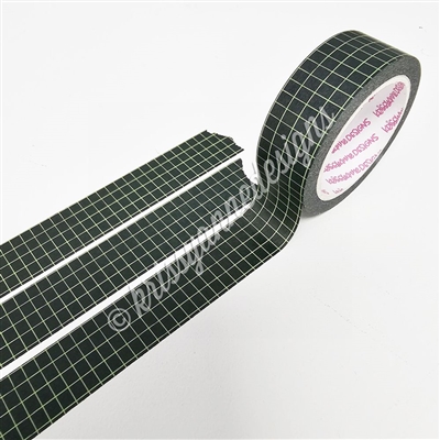15mm Washi | KAD Rainbow Grid - Green (Black BG)