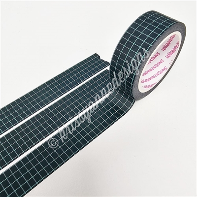 15mm Washi | KAD Rainbow Grid - Turquoise (Black BG)