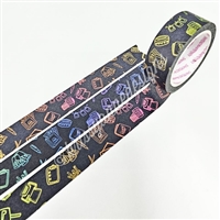 15mm Washi | Stationery Doodles (Black BG)