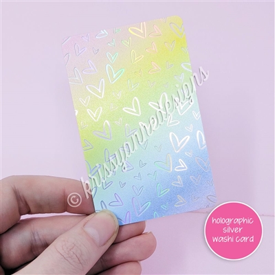 Holographic Washi Card - Rainbow Doodle Hearts