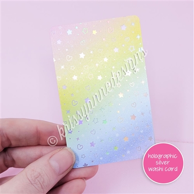 Holographic Washi Card - Rainbow Hearts & Stars