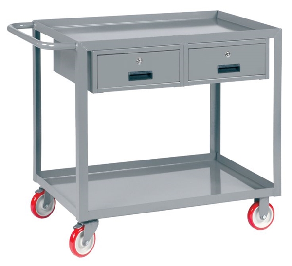 Two Shelf Cart with Two Locking Drawers Lips Up