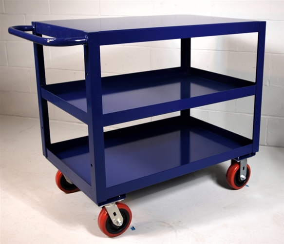 Heavy Duty Three Shelf Utility Cart - 24" x 36" Shelf Size, Color Blue