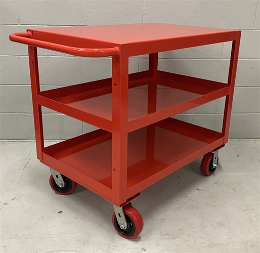 Heavy Duty Three Shelf Utility Cart - 24" x 36" Shelf Size, Color Red