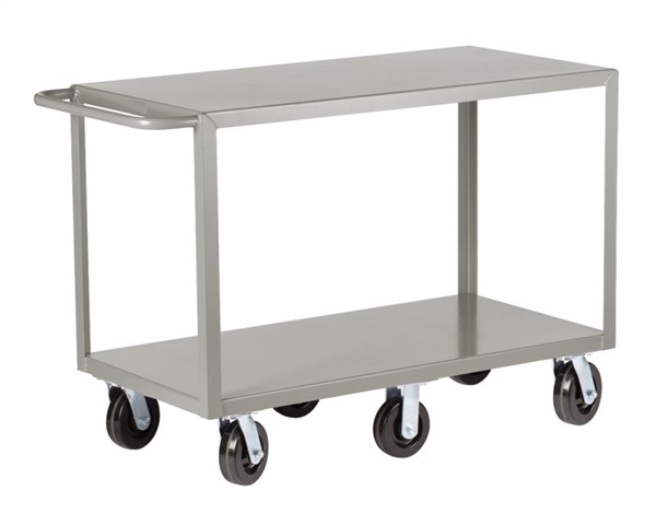 Six Wheel Heavy Duty Two Shelf Cart Flush Shelves