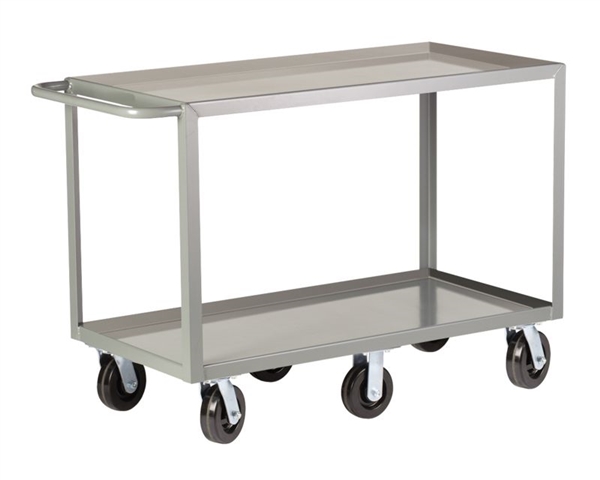 Six Wheel Heavy Duty Two Shelf Cart Lipped Shelves