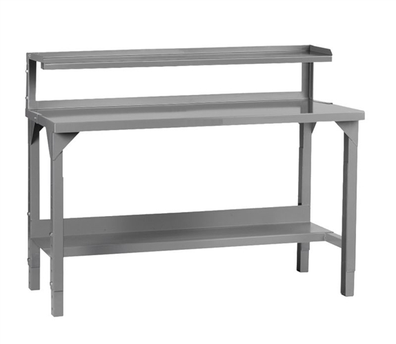 Adjustable Steel Workbench with Riser Shelf and Lower Shelf