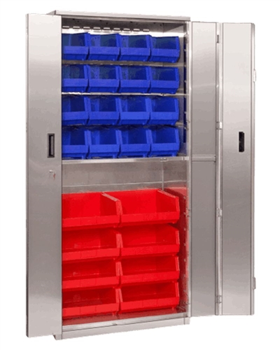 Stainless Bi Fold Door Cabinet with Bins