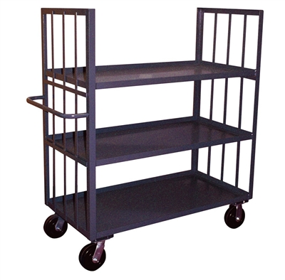 FE28 - Three Shelf, Slat Sides, Two Sided Cart - 36" x 60" Shelf Size
