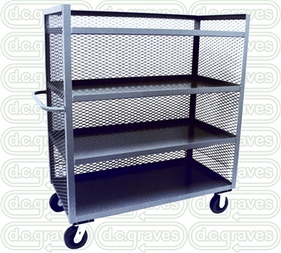 GD19 - Four Shelf, Mesh Sides, Three Sided Cart - 24" x 48" Shelf Size