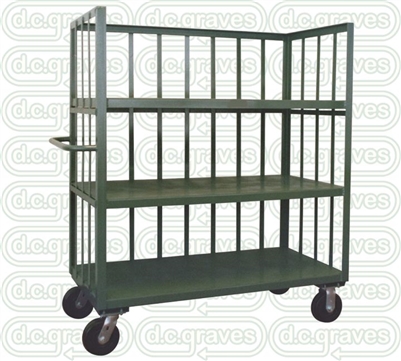 GH29 - Three Shelf, Slat Sides, Three Sided Cart - 36" x 72" Shelf Size