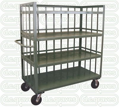 GJ19 - Four Shelf, Slat Sides, Three Sided Cart - 24" x 48" Shelf Size