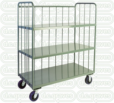 GS24 - Sloped Shelves, Rod Sides, Three Sided Cart - 30" x 48" Shelf Size