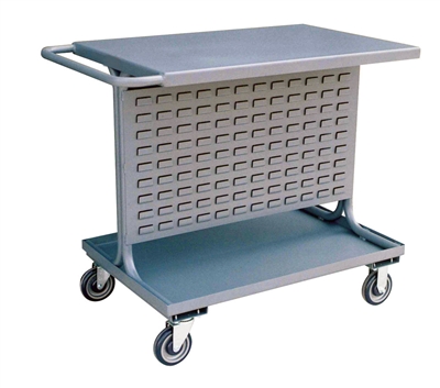 Two Shelf Bin Cart with Double Sided Louvered Panel - 24" x 36" Shelf Size