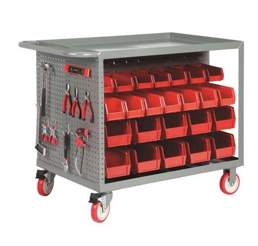 Bin Cart with Pegboard and Dual Louvered Panel Tool Storage