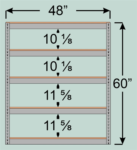 Wide Span Shelving Unit, 48" W x 30" D x 60" H with 5 Particle Board Shelf Levels