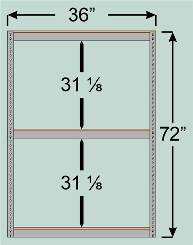 Wide Span Shelving Unit, 36" W x 18" D x 72" H with 3 Particle Board Shelf Levels