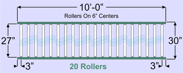 QS-SR20-27-06-10, Steel Gravity Roller Conveyor