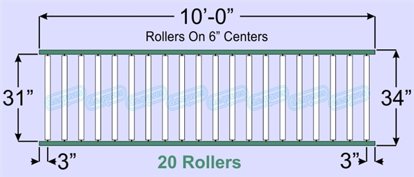 QS-SR20-31-06-10, Steel Gravity Roller Conveyor