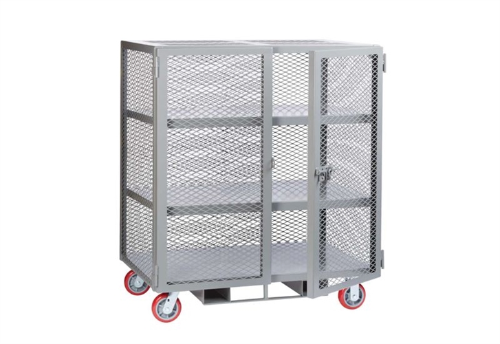 Forkliftable Mesh Storage Locker with 2 Center Shelves