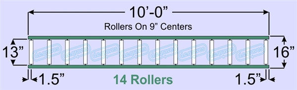 SR50-13-09-10, Steel Gravity Roller Conveyor