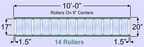 SR50-17-09-10, Steel Gravity Roller Conveyor