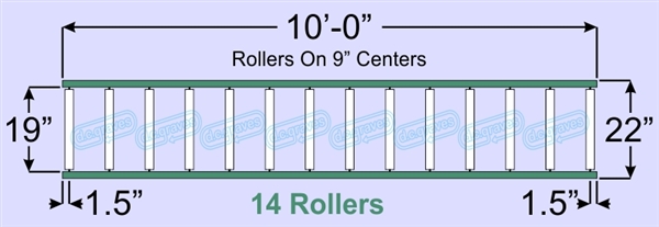 SR40-19-09-10, Steel Gravity Roller Conveyor