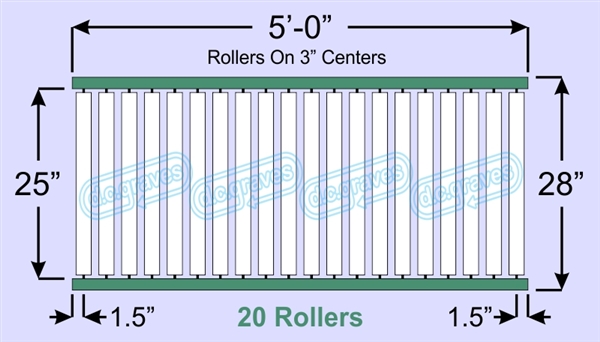 SR50-25-03-05, Steel Gravity Roller Conveyor