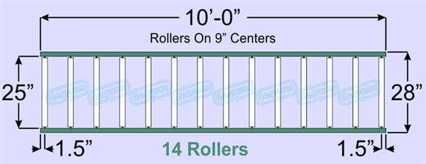 SR40-25-09-10, Steel Gravity Roller Conveyor