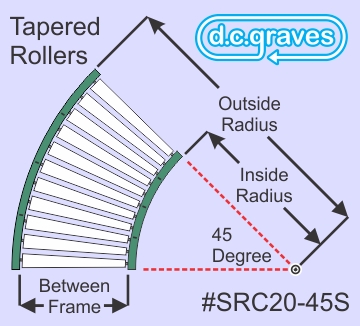 SR20C-45T-25, 45 Degree Curve, 25" Between Frame, Tapered Rollers