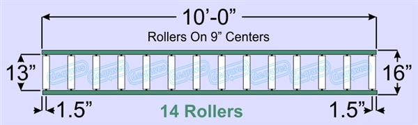 SR60-13-09-10, Steel Gravity Roller Conveyor