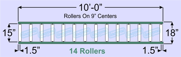 SR60-15-09-10, Steel Gravity Roller Conveyor