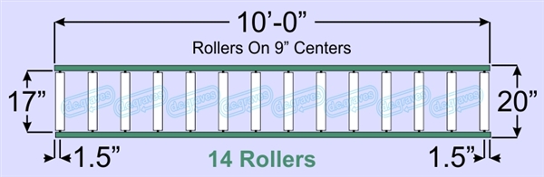 SR60-17-09-10, Steel Gravity Roller Conveyor