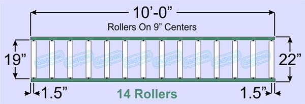 SR60-19-09-10, Steel Gravity Roller Conveyor